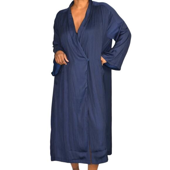 Mable Blazer Dress Blue Navy Satin Silky Oversized Side Slits Baggy Size Medium - Picture 12 of 16